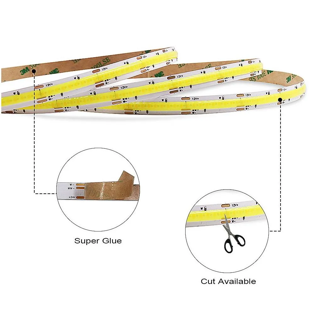 tuya alexa cct bicolor cob led strip 608leds/m voice control lights flexible dimmable for house decoration lighting wifi zigbee smart