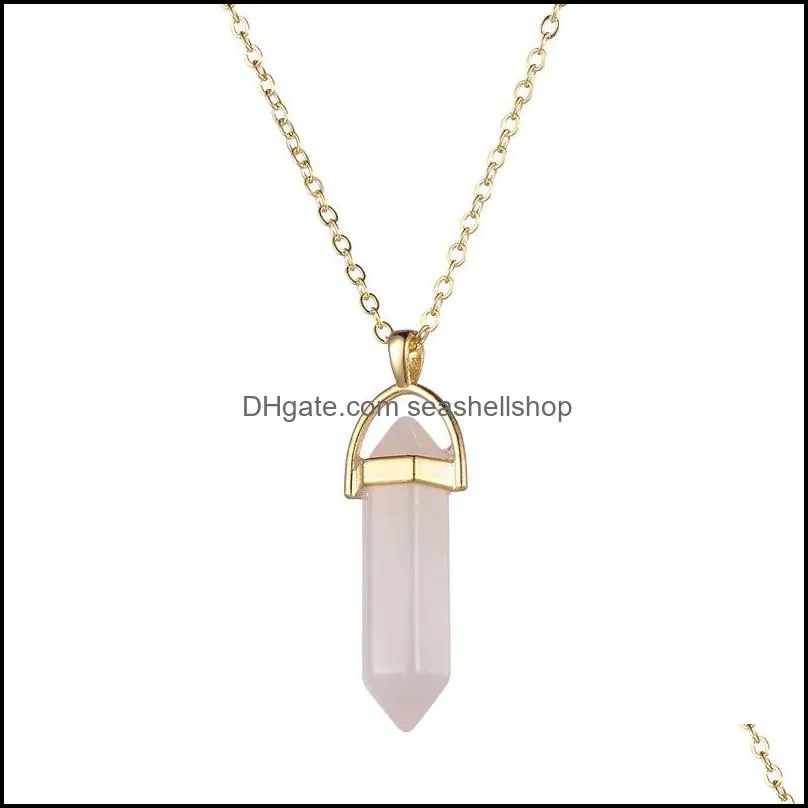 luxury natural stone bullet shape pendant necklaces women hexagonal prism crystal charms necklace for ladies fashion jewelry