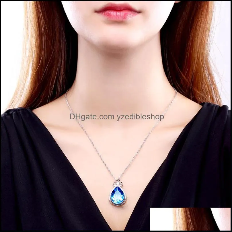 simple diamondstudded water drop diamond imitation topaz pendant necklace collar wedding party jewelry gif yzedibleshop