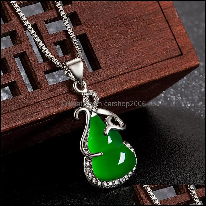 natural jade pendant necklace green jade gourd pendant necklace womens silver necklaces hanging ornament pendant clavicle carshop2006