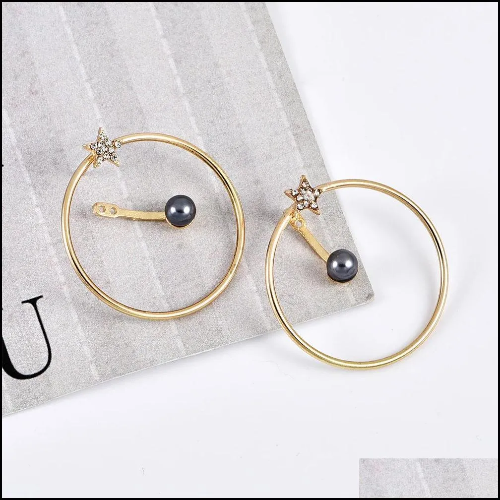 pearl large hoop cuff earrings for women simple diamond star gold big circle zinc alloy earrings jewelry gift
