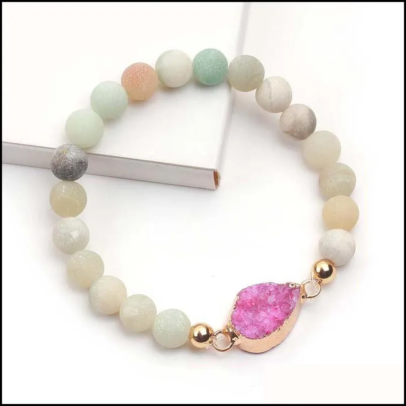 8 5mm matte nature stone durzy waterdrop charm bracelet for women green blue pink charm bracelet fashion jewelry wholesale