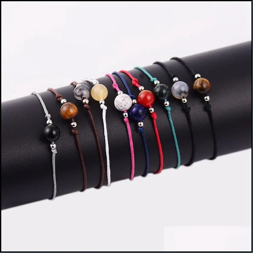 12pcs/sets natural stone handmade woven charms bracelets bangles for women adjustable rope wristband jewelry children birthday gift