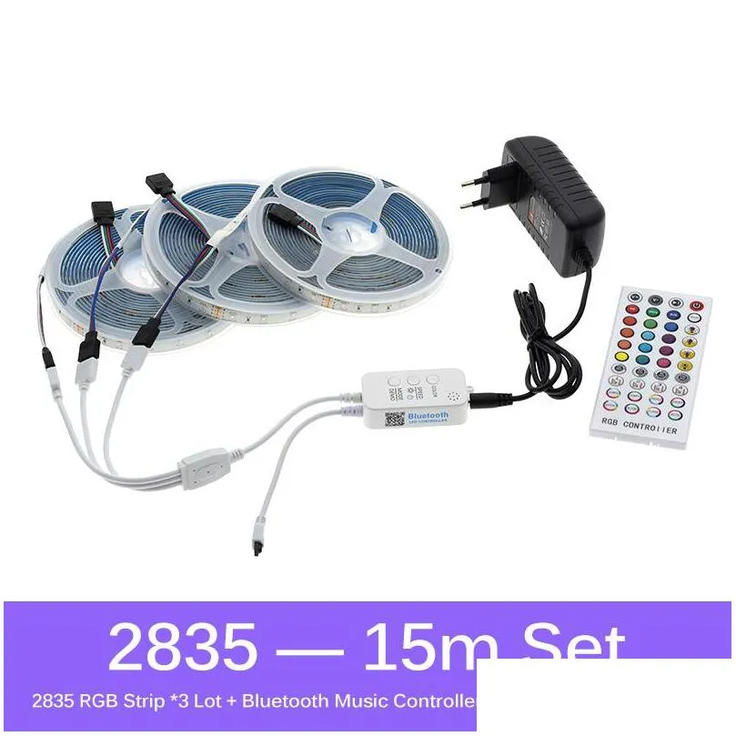 10m 15m 20m rgb changeable led strip light dc12v 2835 5050 led light tape bluetooth music controller add power aadapter