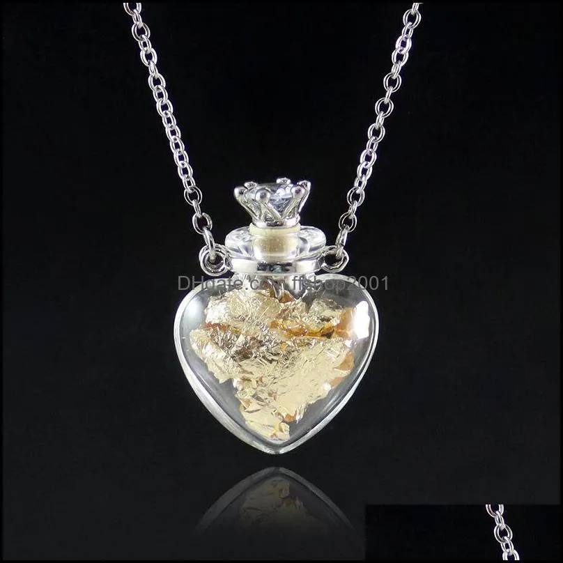 pendant necklaces water drop heart necklace make wishes openable  oil steel chain perfume glaze vial memorial jewelry 1811 t2