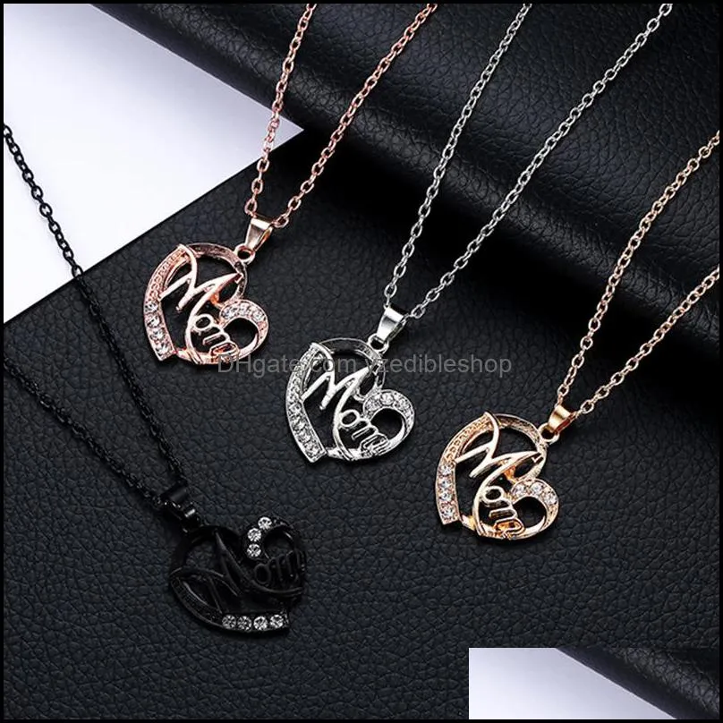 mom necklace mothers day gift for mom hollow out gold silver alloy metal crystals necklaces heart pendant necklac yzedibleshop