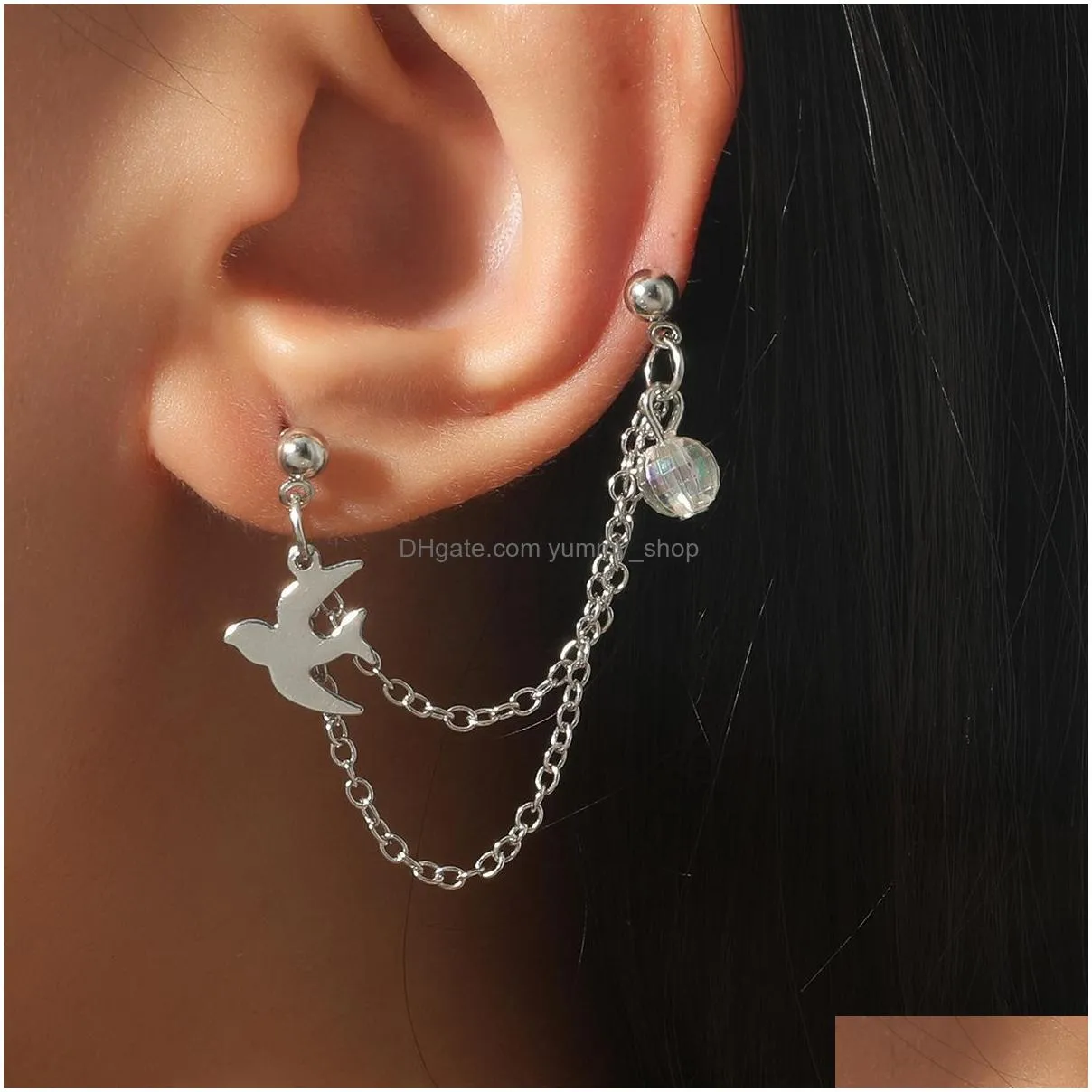 fashion jewelry ears clip swallow chain ear cuff onepiece stud earrings