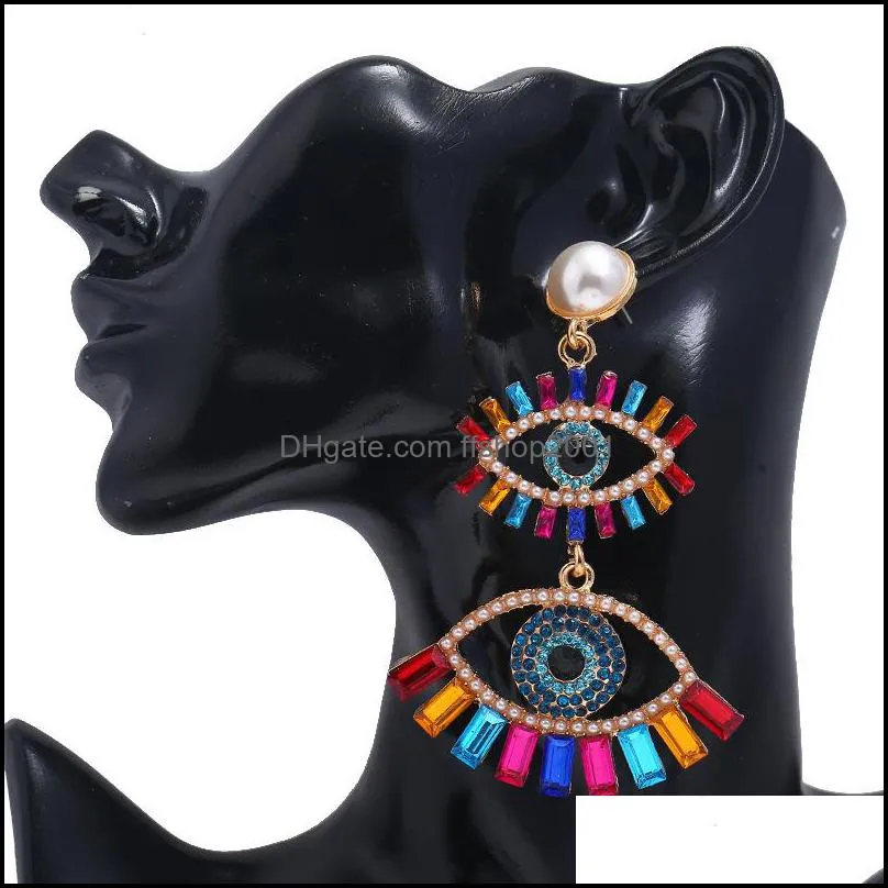 evil eyes earrings for women girls fashion designer crystal rhinestone pearl statement drop earring dangles wedding party jewelry 2188