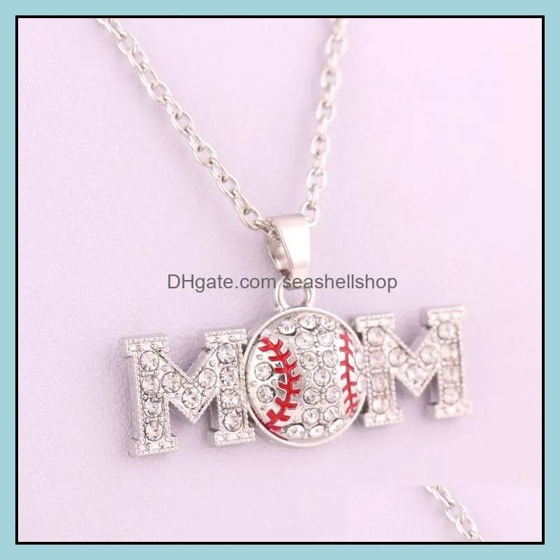  softball sports pendant necklace mom letter white yellow crystal rhinestone ball charm link chain for team fans fashion