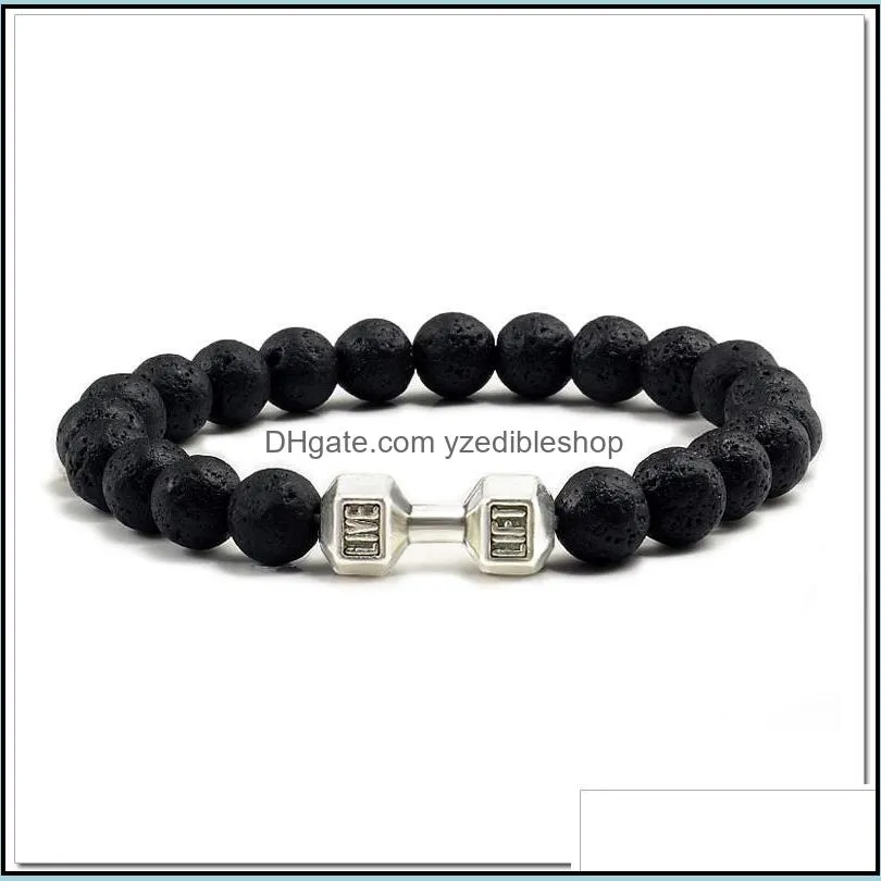 lava bracelet black volcanic stone beads bracelets for women men fitness barbell jewelry mens bracelet yzedibleshop