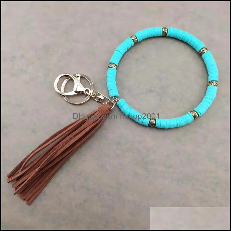 boho key ring bracelet rainbow clay beaded keychains bangles bracelets with velvet suede leather hand large arm keychain