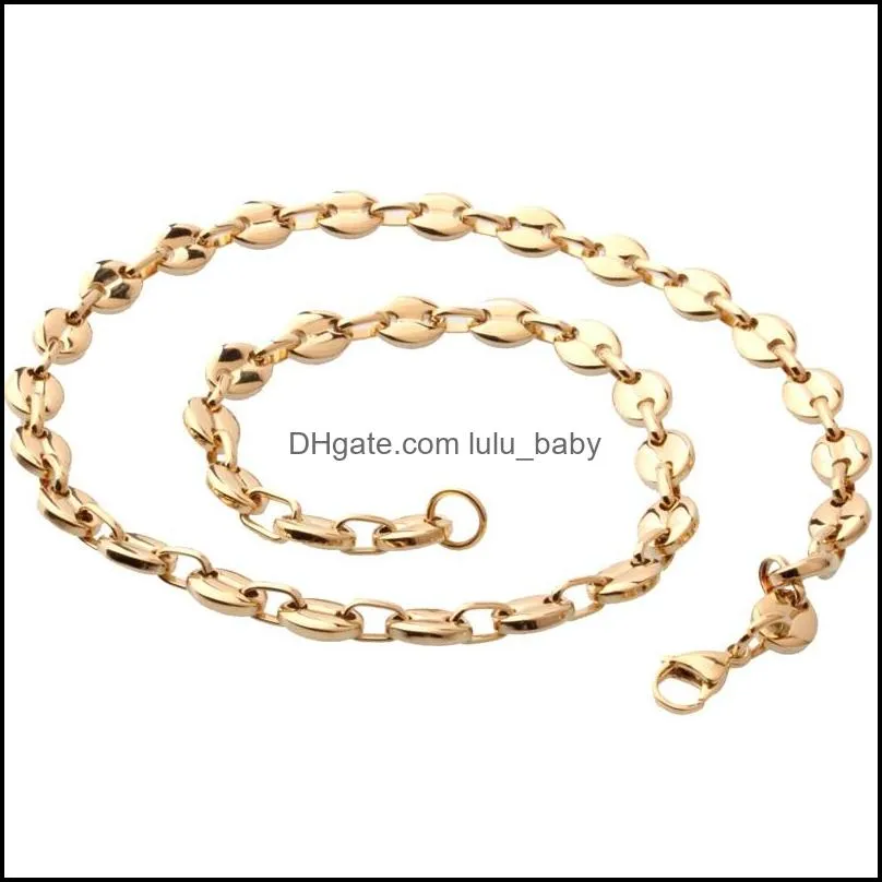 granny chic fashion 8inch 32 inch for choose hiphop 7/9/11mm stainless steel coffee beans chain necklace mens womens jewelry