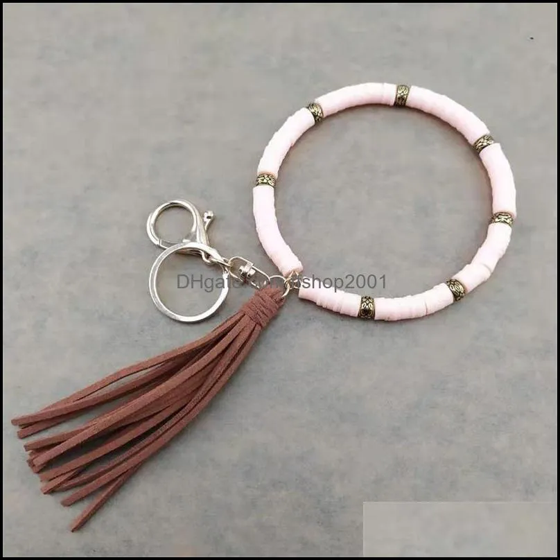 boho key ring bracelet rainbow clay beaded keychains bangles bracelets with velvet suede leather hand large arm keychain