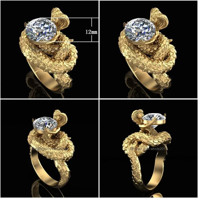 fashion jewelry punk person face snake body totem ring lady zircon ring