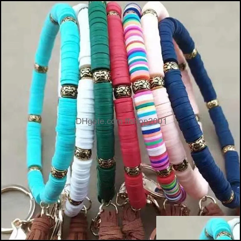 boho key ring bracelet rainbow clay beaded keychains bangles bracelets with velvet suede leather hand large arm keychain