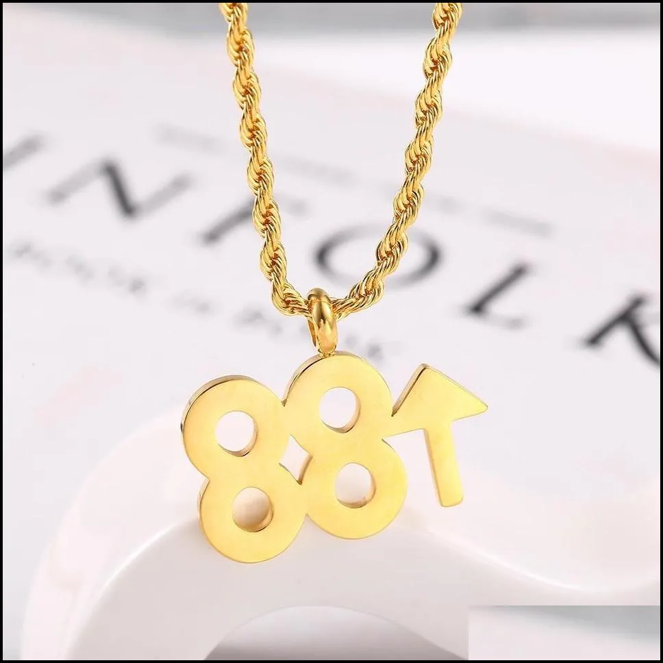 fashion design 88 up pendants necklace for men punk hip hop stainless steel sliver gold color chain necklace gift jewelry