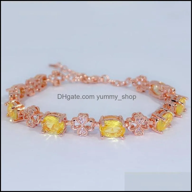 gold yellow crystal citrine bracelet gifts for women men fashion charm chain bracelet four leaf clover bracelets