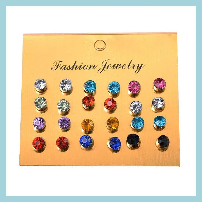 5mm 12 pairs set colorful white crystal earrings for women earring set jewelry rhinestones stud earrings fashion gift wholesale