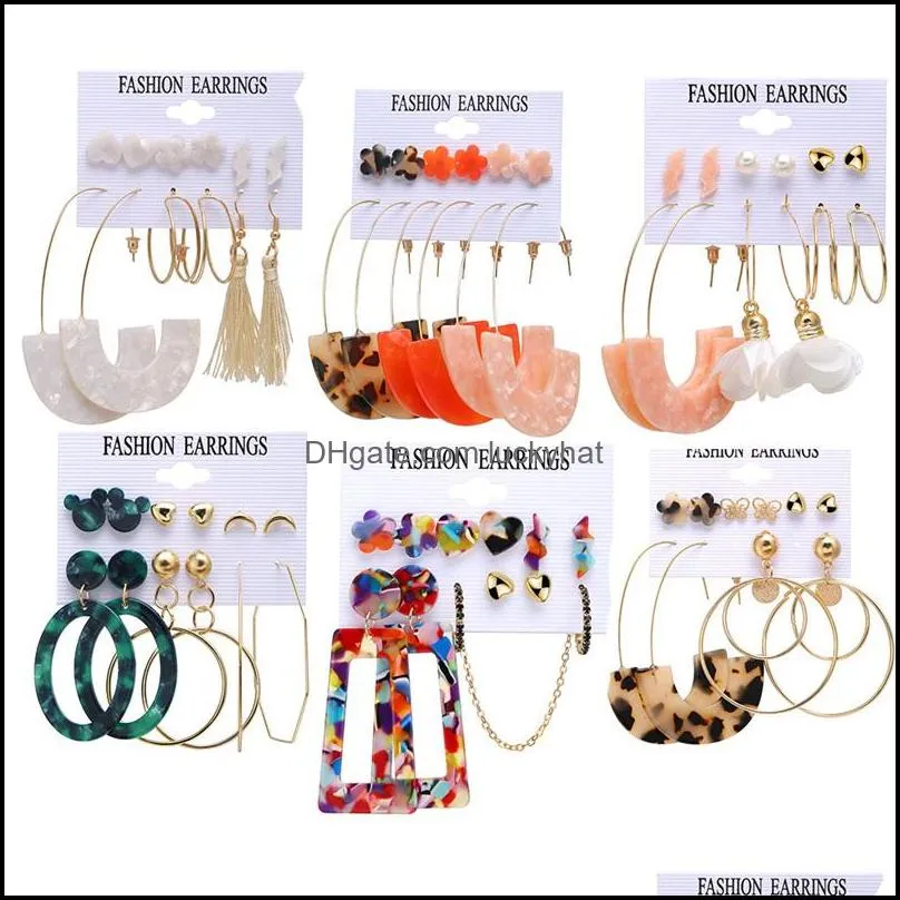 heart flower earring set plated gold acetate earrings moon cloud colorful women jewelry accessories