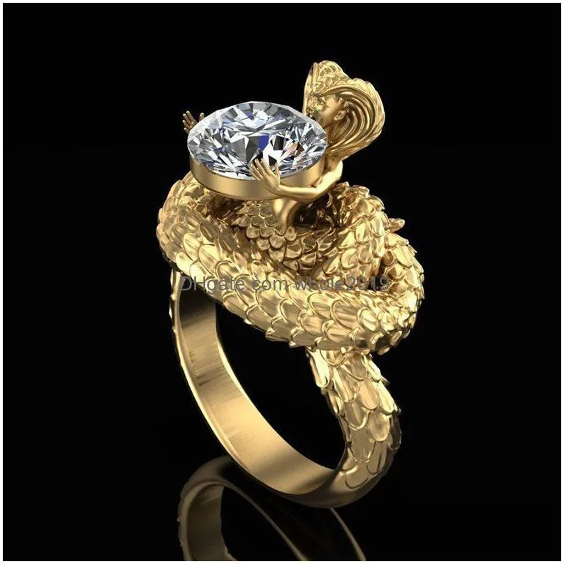 fashion jewelry punk person face snake body totem ring lady zircon ring