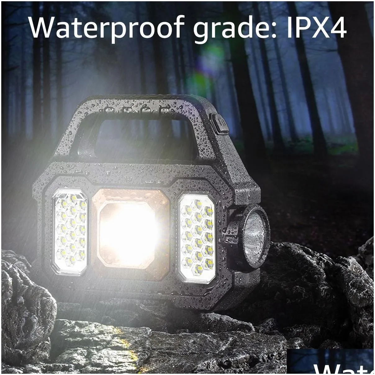 solar lights flashlight portable led searchlight solar/usb rechargeable waterproof 6gear torch camping light cob work light