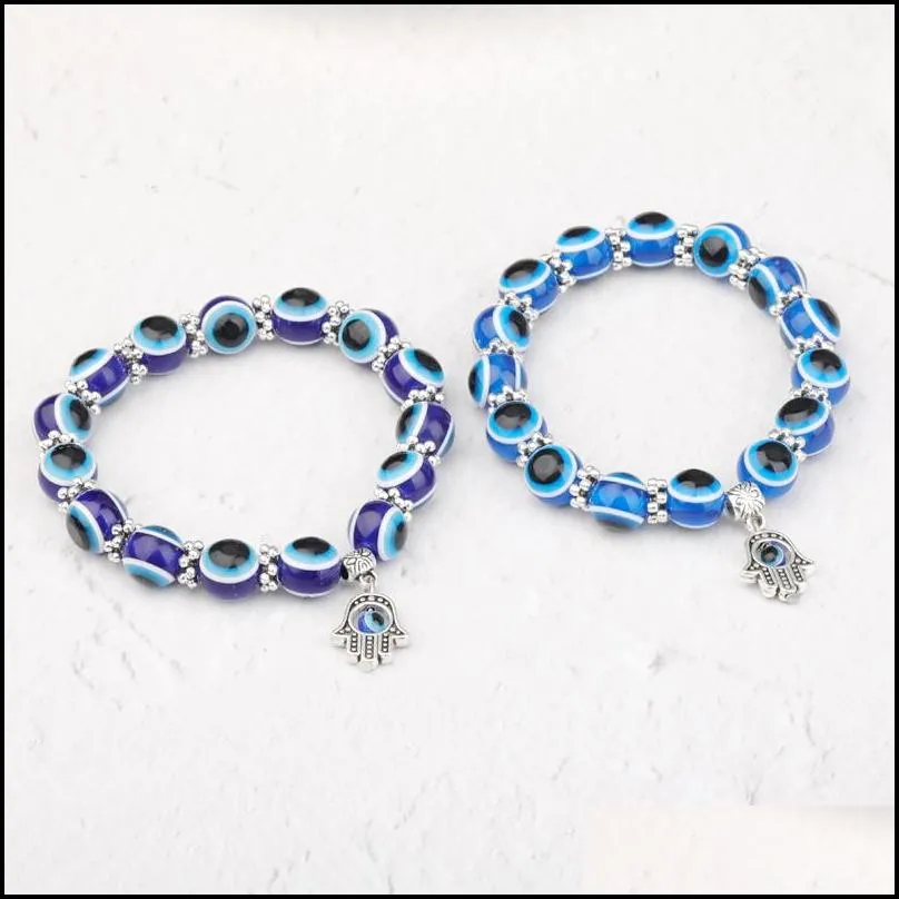 fashion evil blue eye acrylic beads chain bracelet turkish hamsa hand fatima palm bracelets for women men vintage handmade jewelry