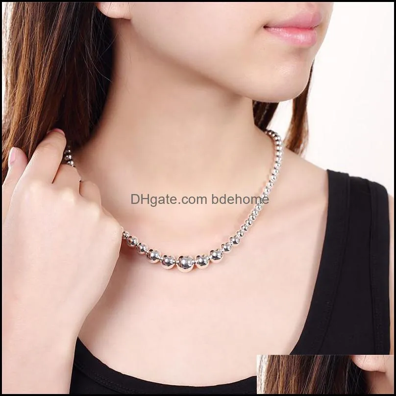 top quality silver plated beads chain necklace bracelet fashion jewelry party gift package for women 56 e3