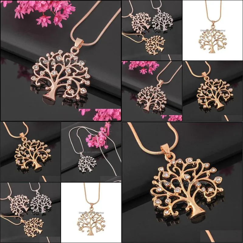 hip hop jewelry elegant crystal gold color statement necklaces long chain necklace tree of life pendant necklac yzedibleshop