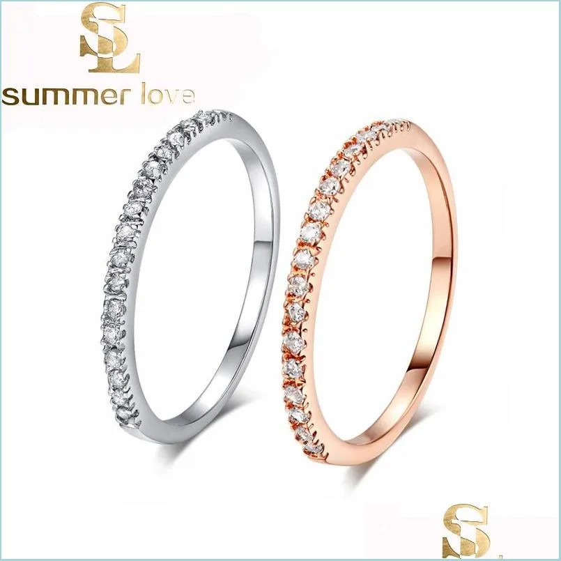 elegant rose gold color clear zirconia micro inlays 1.8mm wide finger knuckle rings silver gold engagement rings for women fashion