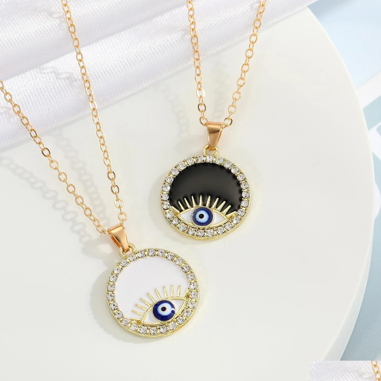 fashion jewelry evil eye necklace eyelash rhinstone blue eyes round pendant choker necklaces