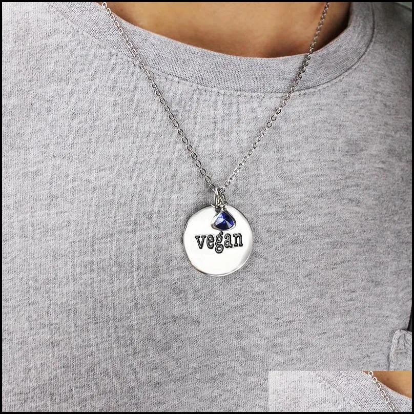 vegan letter stainless steel pendant necklaces for women men fashion vegetarian lifestyle silver chain necklace jewelry
