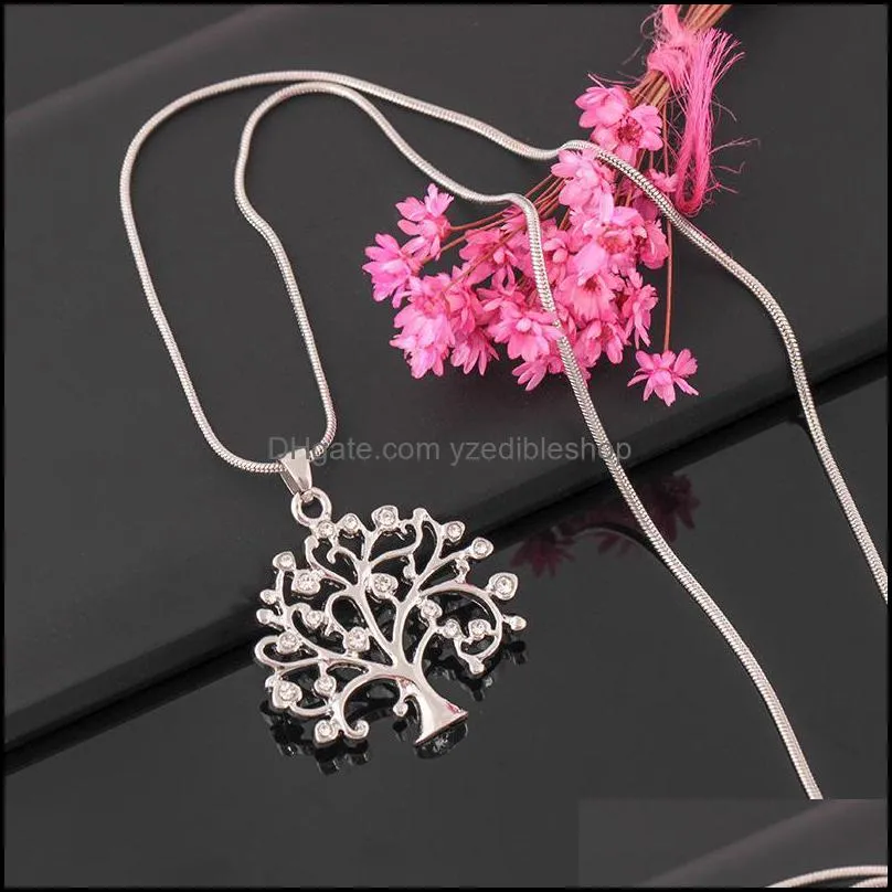 hip hop jewelry elegant crystal gold color statement necklaces long chain necklace tree of life pendant necklac yzedibleshop
