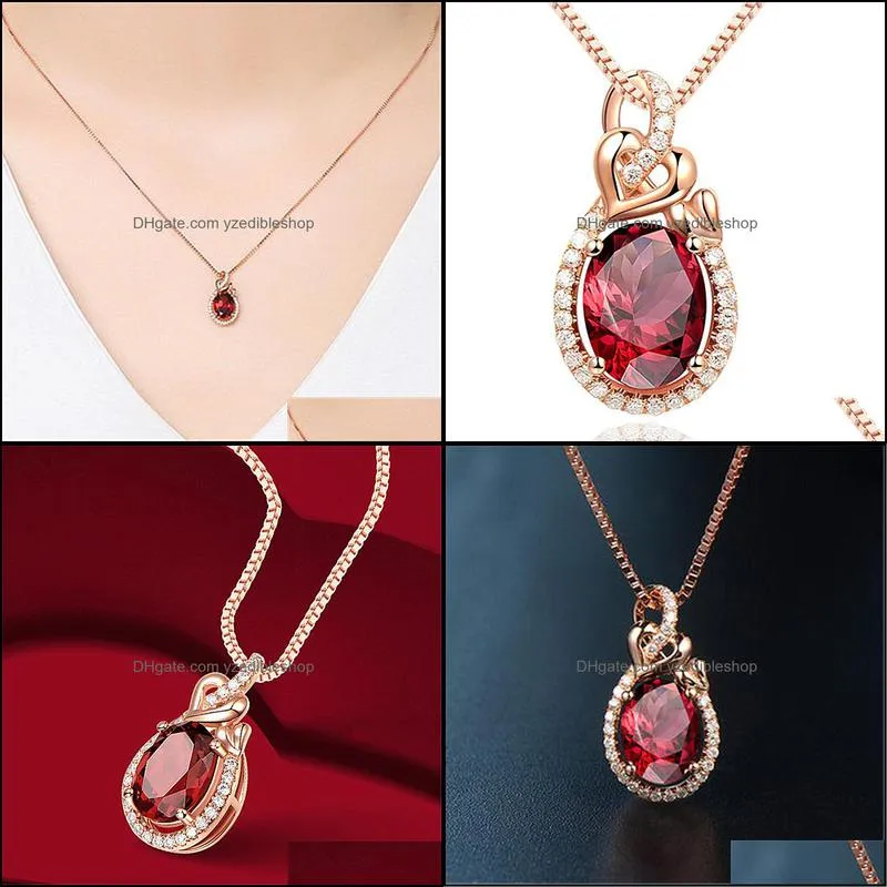 rose gold necklaces with round ruby zircon gemstone heart pendant necklace for women wedding gift jewelr yzedibleshop