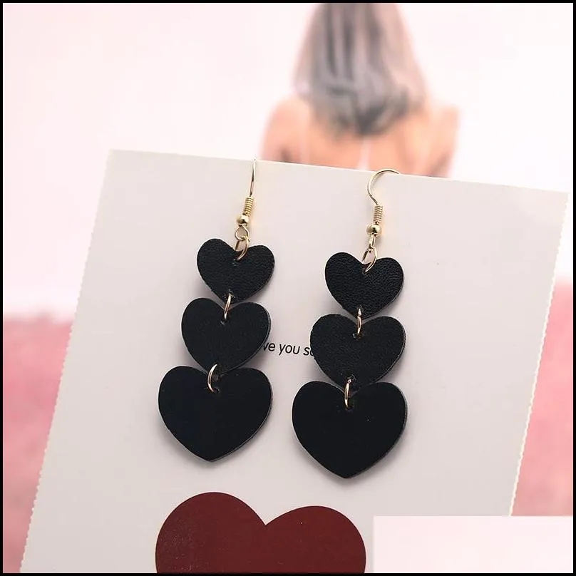  fashion designer twoside pu leather dangle earrings for women girl colorful heart charm lightweight long hook earring christmas