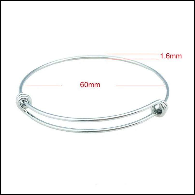 stainless steel diy charm bangle 5065mm jewelry finding expandable adjustable wire bangles bracelet wholesale