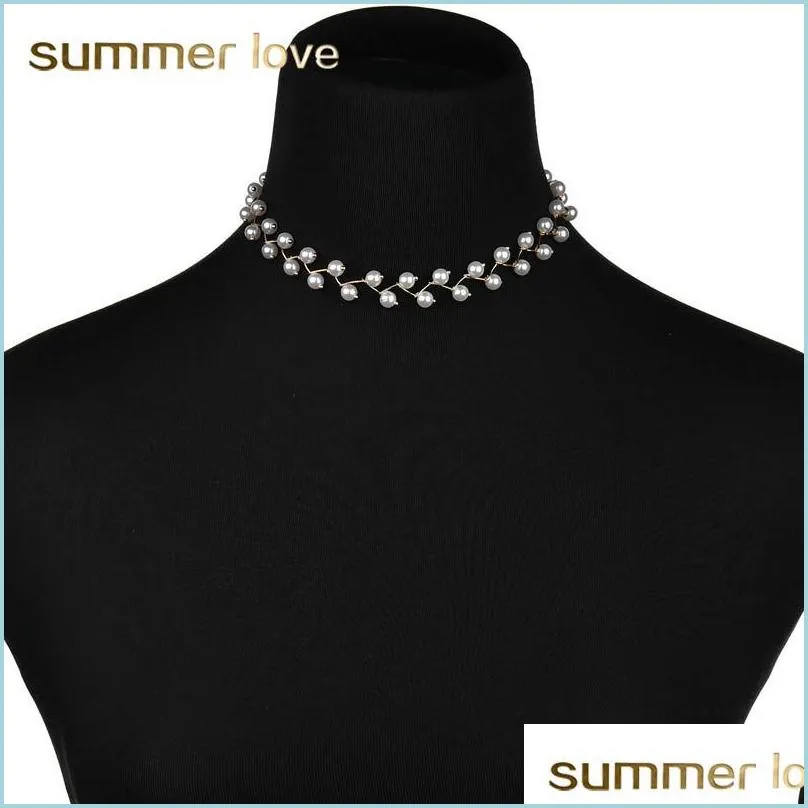 fashion clavicle chain pearl choker necklace for women korea style sliver gold collar neck strap elegant jewelry gift wholesale