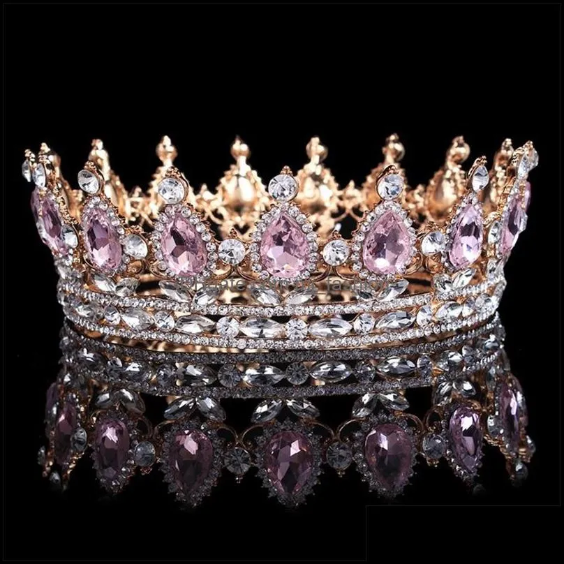 gold purple queen king bridal crown for women headdress prom pageant wedding tiaras and crowns hair jewelry accessories c3