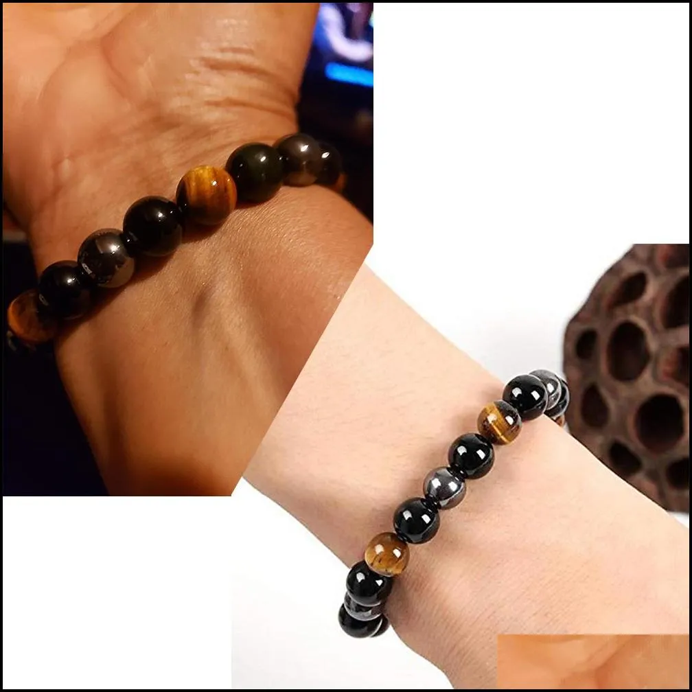 8mm 10mm beads magnetic hematite black obsidian charm bracelets men tiger eye stone wood bead couple bracelet for women health balance healing jewelry