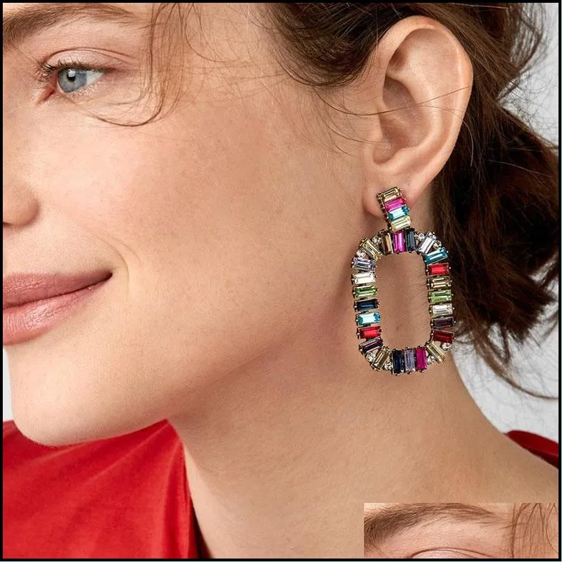 boho ethnic colorful crystal stone earrings for women fashion geometric large rhinestone dangle earring wedding party club holiday