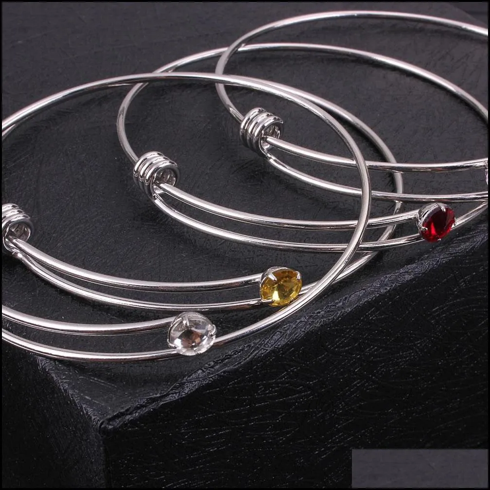 fashion 12 colors rhinestone crystal bracelet bangle adjustable expandable wire bracelet for women diy love jewelry wholesale 