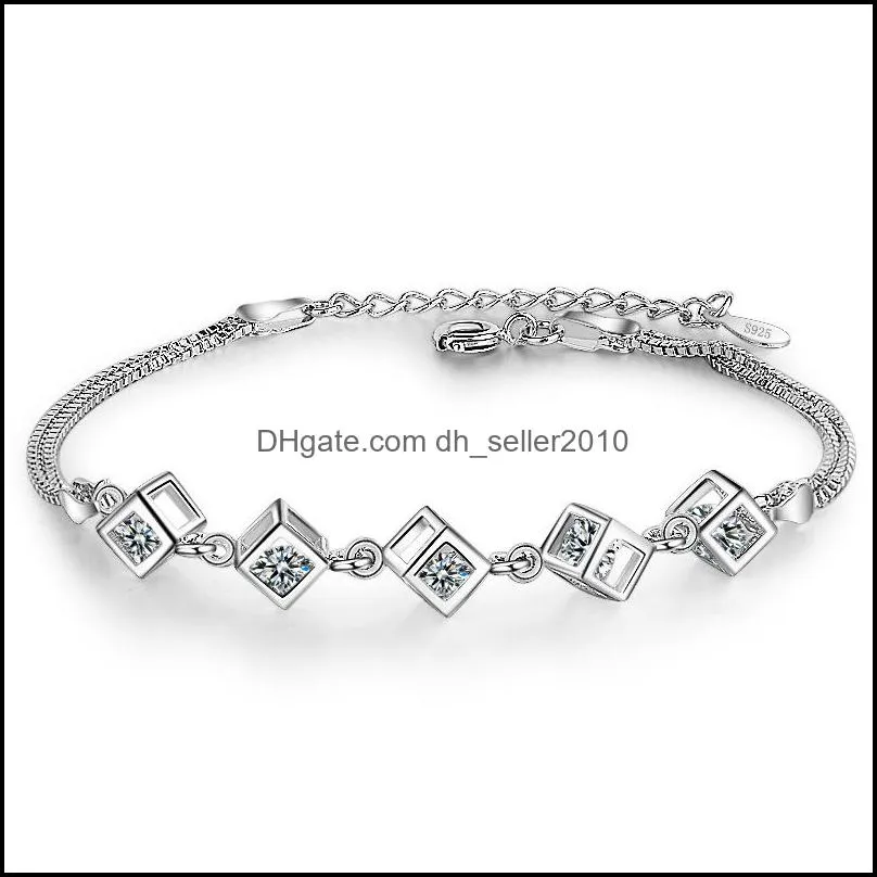 5 style 925 sterling silver jewelry sets zircon square cube necklaceaddearringsaddbracelet for women gift 702 q2