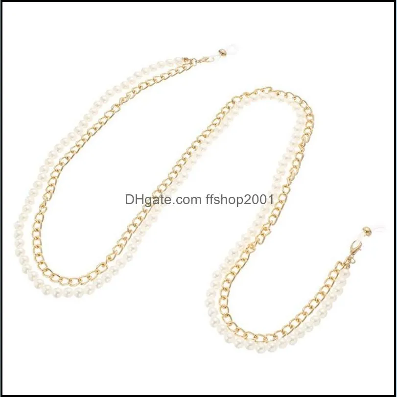 eyeglasses chain two layers white plastic beaded metal chain gold color plated silicone loops sunglass accessory souvenir shop good 866