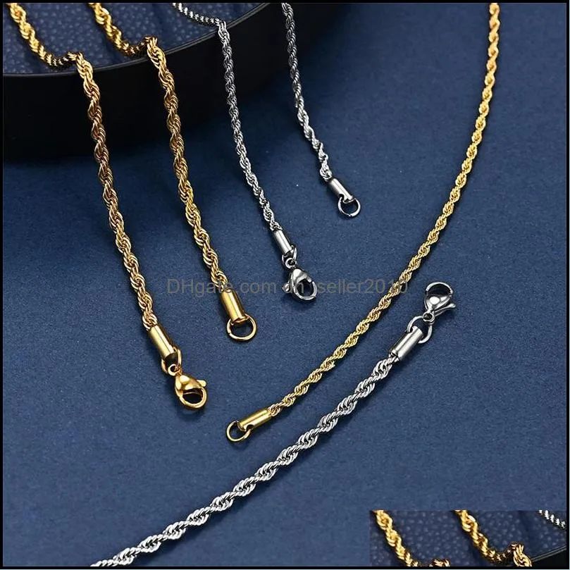 3mm rope chain necklace stainless steel cuban chain classic waterproof choker mens women jewelry gold silver color necklace gift1 2058