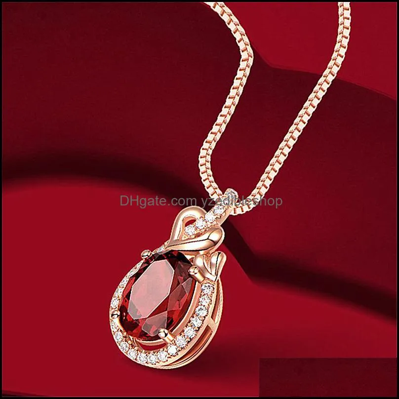 rose gold necklaces with round ruby zircon gemstone heart pendant necklace for women wedding gift jewelr yzedibleshop