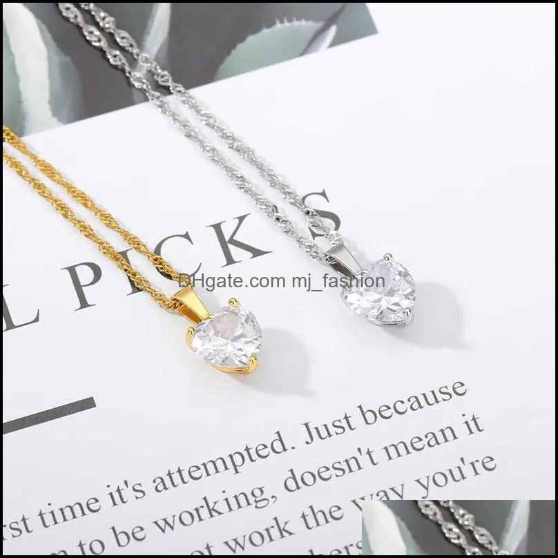 fashion heart necklace for women couple lovers gold stainless steel chain chocker female pendant necklaces cute zircon jewlery 2167 q2