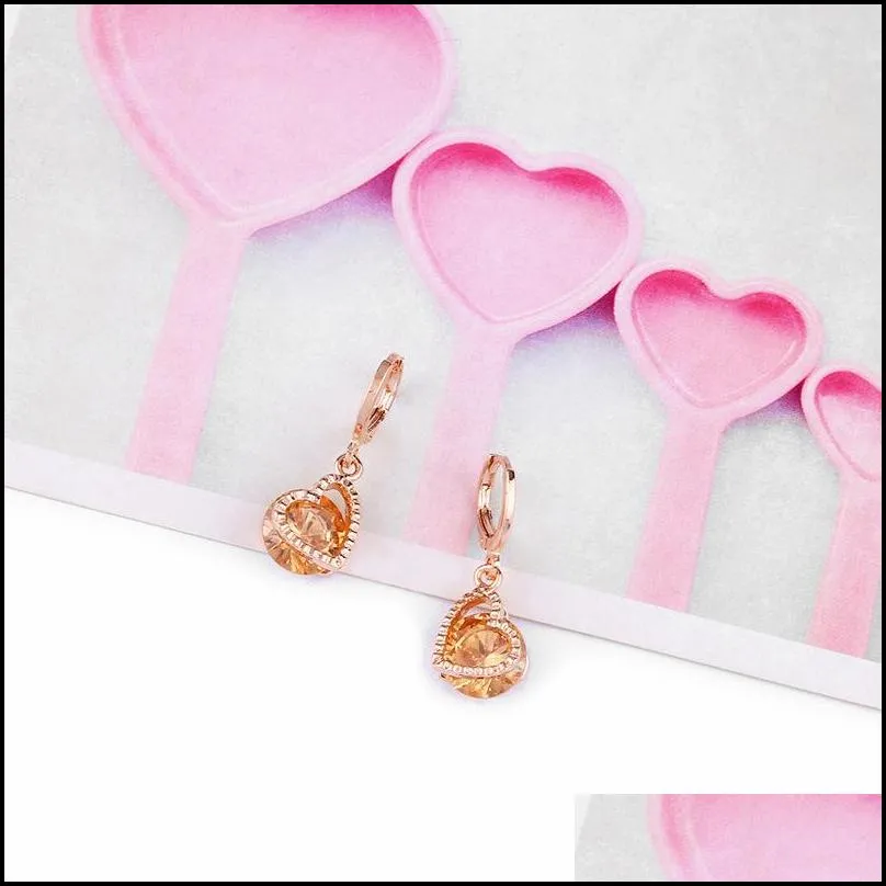  est rose gold plated heart shape cubic zirconia drop earring for women elegant crystal earring gift for brides bridesmaids