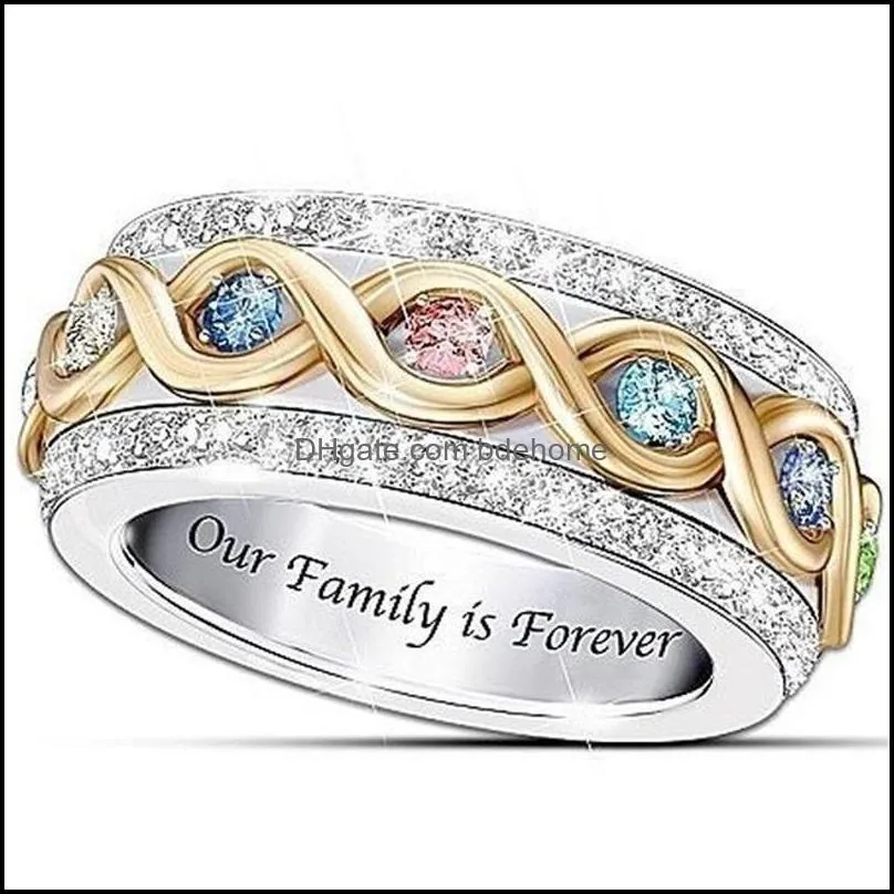 our family is forever classical jewelry 925 sterling silver colorful zircon promise party women wedding engagement band ring gift 1077