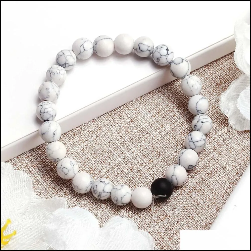  handemade matte black white onxy howlite beads bracelet for women man 8mm natural stone elastic bracelet trendy jewelry gift