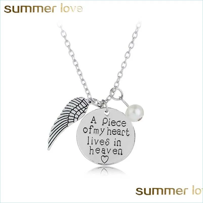  fashion angels wing handwriting remembrance necklace for women a piece of my heart lives in heaven pearl pendant necklace jewelry