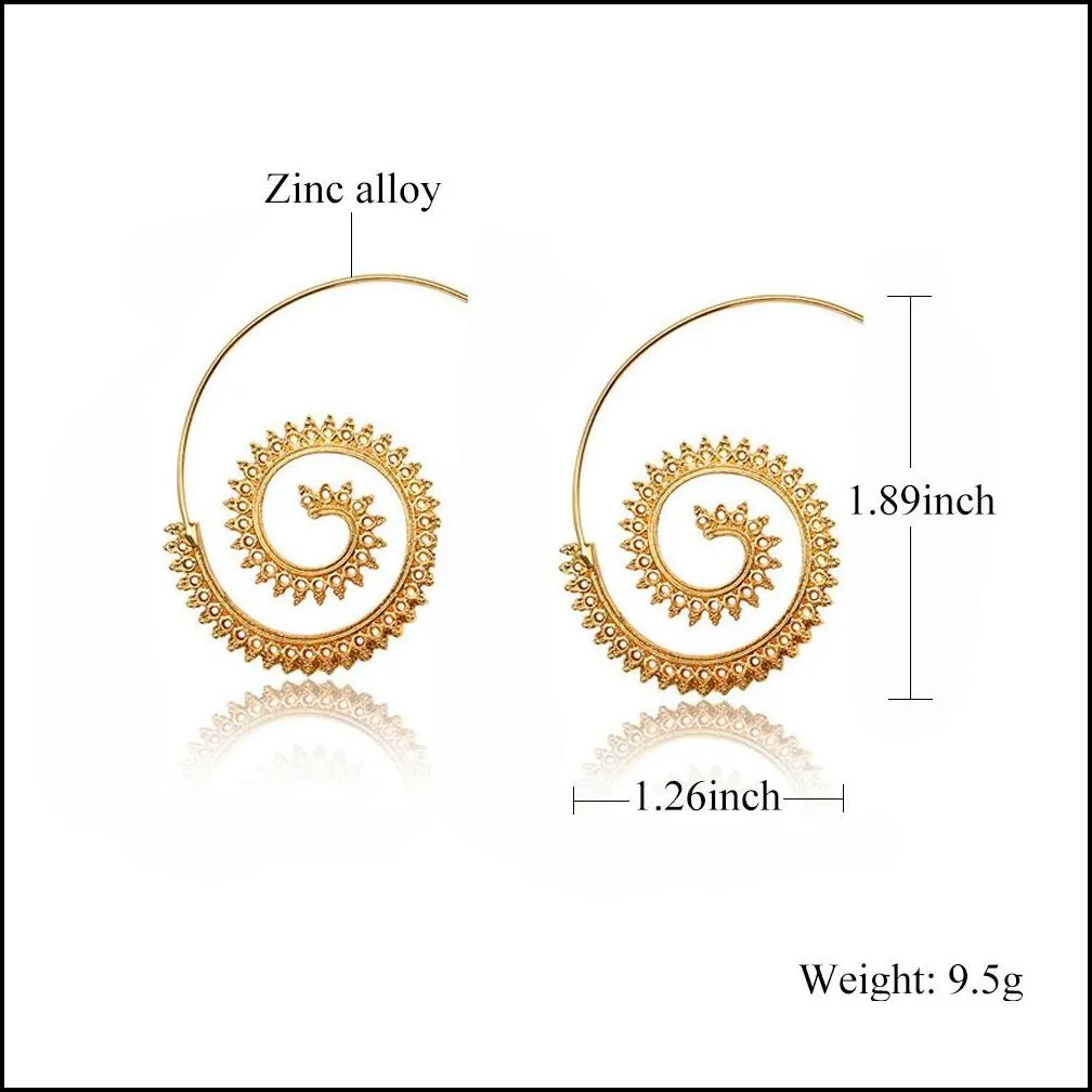 unique design 3 pair/set spiral hoop earrings set for women big vintage tribal swirl dangle earrings decorative jewelry set